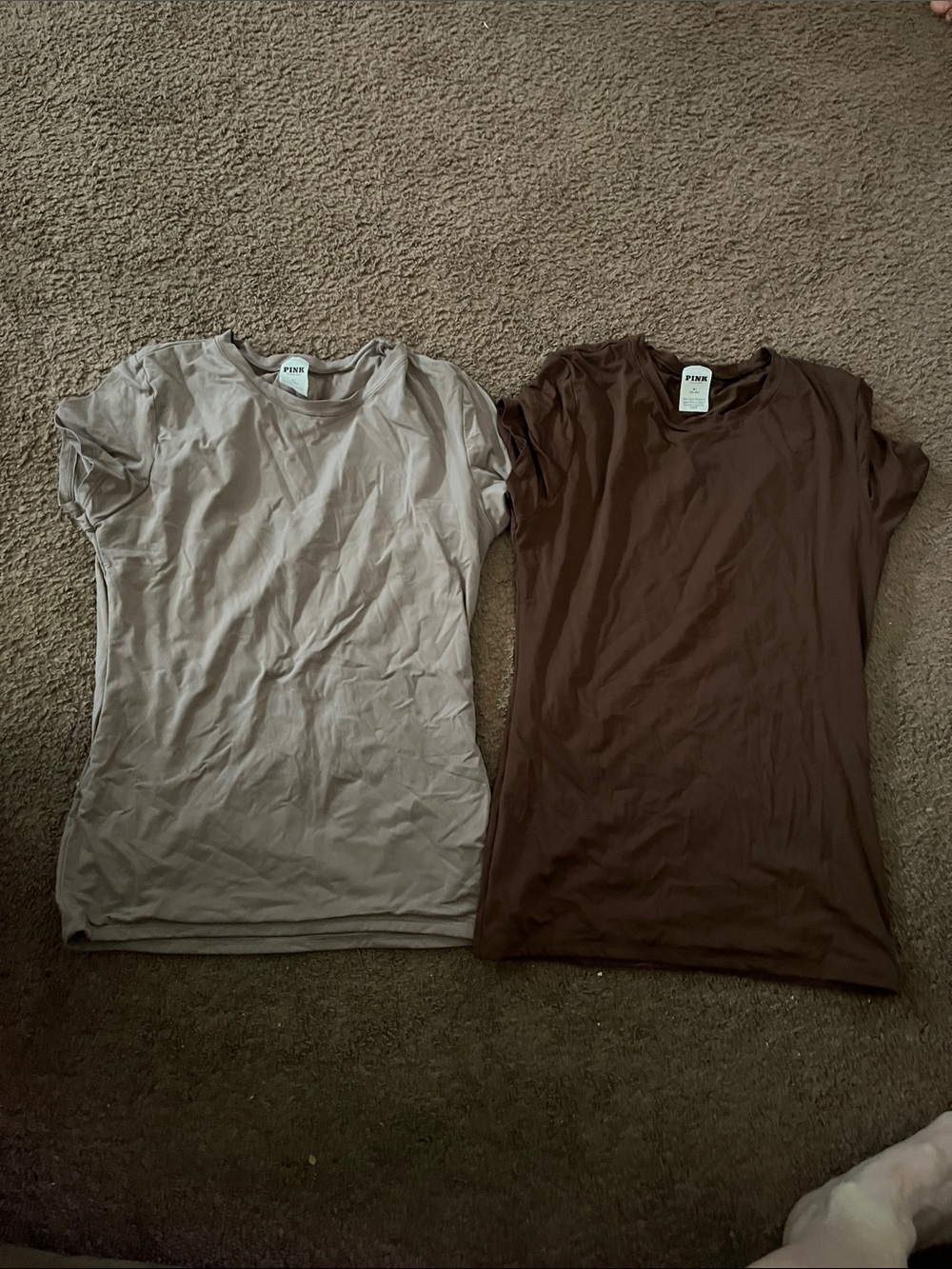PINK Victoria's Secret Short Sleeve Tees in Taupe and Chocolate Brown